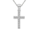 14K White Gold Beaded Cross Pendant Necklace with Chain